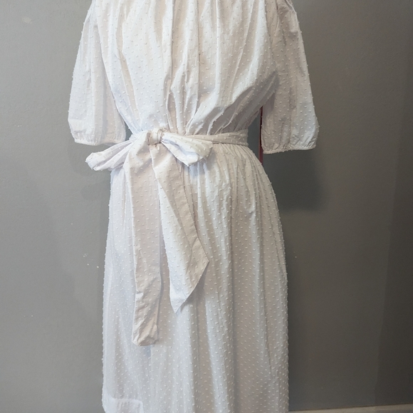 LDT Connie Dotted Tie Front Short Sleeve Blouson Midi Dress 10 White Perfect 🐇 - Picture 6 of 6